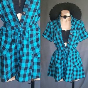 Women's Blue checkered button down shirt